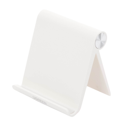Soporte de Escritorio para Telefono Celular / Ajustable de 0° a 100° / Goma Antiarañazos / Antideslizante / Amplia Compatibilidad con dispositivos de 4'' a 7.9'' / Plegable / ABS / Color Blanco
