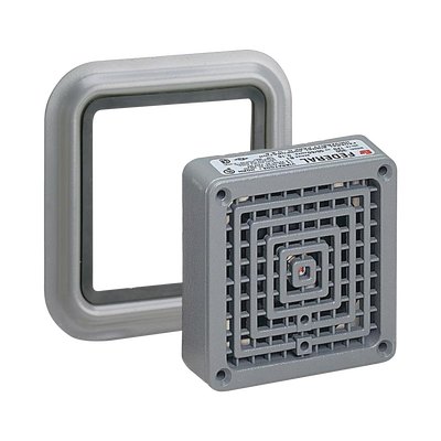 Bocina Vibratone® con placa de ajuste de hasta 110 dB, Listado por UL y cUL, 24 VCA, Color Gris