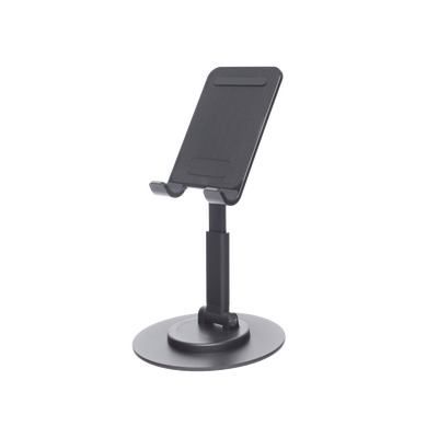 Soporte para Teléfono Celular Giratorio | 360° de Rotación | Angulo Ajustable | Altura Ajustable 17-20cm  | Antideslizante | Ejes Giratorios de Alta Precisión| Plegable | Aluminio | Color Gris