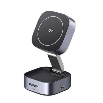 Cargador Inalámbrico 2 en 1 25W / Tecnología Magnética Qi 2 / 15W para Teléfono + 5W para Auriculares / Puerto USB-C 5W / Protecciones Múltiples / Cable USB-C Incluido