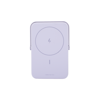 Power Bank Inalambrico | 5000mAh | 7.5W  |  Con Emojis de Estado | Carga Rápida USB-C Bidireccional  | Pantalla TFT  Inteligente | 13 niveles de Proteccion | Con Holder | Color Purple.