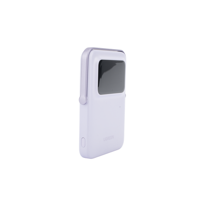 Power Bank Inalambrico | 5000mAh | 7.5W  |  Con Emojis de Estado | Carga Rápida USB-C Bidireccional  | Pantalla TFT  Inteligente | 13 niveles de Proteccion | Con Holder | Color Purple.