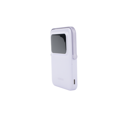 Power Bank Inalambrico | 5000mAh | 7.5W  |  Con Emojis de Estado | Carga Rápida USB-C Bidireccional  | Pantalla TFT  Inteligente | 13 niveles de Proteccion | Con Holder | Color Purple.