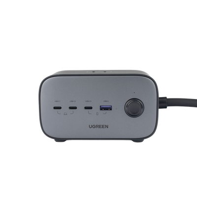 Cargador de Escritorio y Tomacorriente Múltiple | 3 Puertos USB-C | 1 Puertos USB-A | 3 Tomacorriente de CA | Tecnología GaN II | 1 USB 100W PD | Carga Rápida | Diseño Innovador en Forma de Cubo | Interruptor de Apagado.
