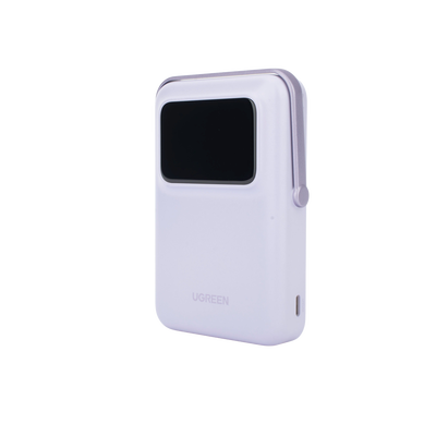 Power Bank Serie UNO Inalambrico | 10000mAh | 7.5W/20W  |  Con Emojis de Estado | Carga Rápida USB-C Bidireccional  | Pantalla TFT  Inteligente | Con Holder | Color Purple.