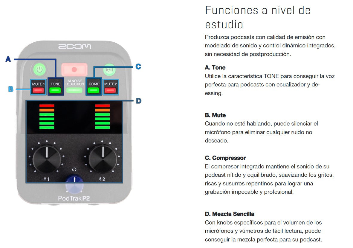 ZOOM ZP2 Grabadora Portátil e Interfaz de Audio USB para Podcast | Grabación 4 Pistas 24-bit con Reducción de Ruido por IA y Efectos de Voz | Soporta SD 1TB y Mix-Minus para Invitados Remotos | Estudio de Audio Digital Compacto para Streaming y Exterior