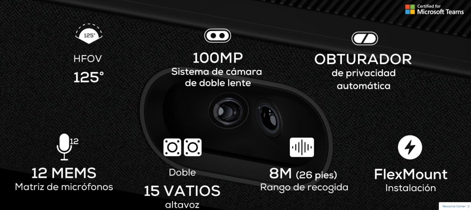 MAXHUB UC U50 Video Bar 4K Certificada para Microsoft Teams | Barra de Videoconferencia Profesional con Doble Cámara, Seguimiento por IA (Auto-Framing y Speaker Tracking) y 6 Micrófonos Integrados para Salas de Juntas y Conferencias Híbridas