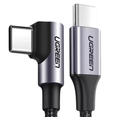 Cable USB-C a USB-C | 1 Metro | Conector con Ángulo Recto de 90° | Carga Rápida de hasta 60W | 480 Mbps | PD3.0 | QC4.0/3.0/2.0 | FPC | AFC | Protección Integrada| Caja de Aluminio | Nylon Trenzado | Color Negro.