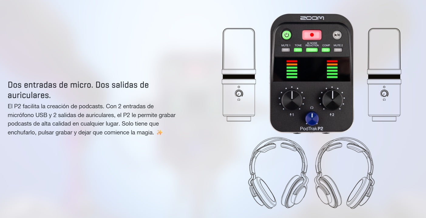 ZOOM ZP2 Grabadora Portátil e Interfaz de Audio USB para Podcast | Grabación 4 Pistas 24-bit con Reducción de Ruido por IA y Efectos de Voz | Soporta SD 1TB y Mix-Minus para Invitados Remotos | Estudio de Audio Digital Compacto para Streaming y Exterior