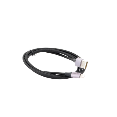 Cable USB-A a Lightning | 1 Metro | Certificado MFi | Carga Rápida 5V/2.4 A | 480 Mbps | Conector C94 | Adecuado para iPhone, iPad y iPod | Protección Integrada | Caja de Aluminio | Nylon Trenzado | Color Negro.