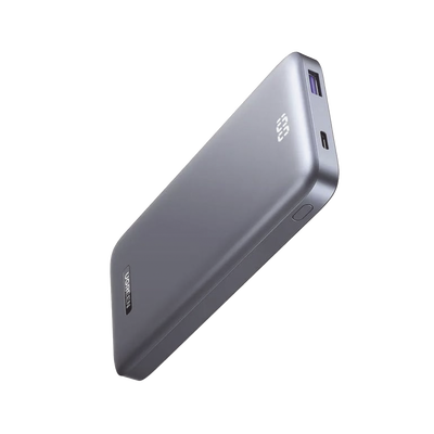 PowerBank Ultra Delgado 10000mAh |  Dos Puertos | USB-A + USB-C | PD 3.0 20W | QC3.0 22.5W | FCP | AFC | Entrada/Salida USB-C (Carga y Alimentación) | Salida USB-A (Carga) | Pantalla Inteligente | Color Gris.