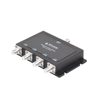 Divisor de potencia de 4 vías para la distribución de señal a dos antenas de servicio | 6 dB de pérdida por puerto | Conectores F hembra