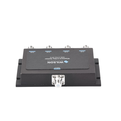 Divisor de potencia de 4 vías para la distribución de señal a dos antenas de servicio | 6 dB de pérdida por puerto | Conectores F hembra