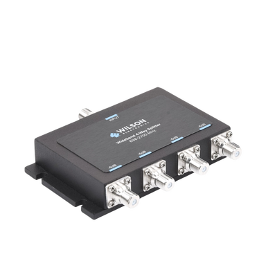 Divisor de potencia de 4 vías para la distribución de señal a dos antenas de servicio | 6 dB de pérdida por puerto | Conectores F hembra