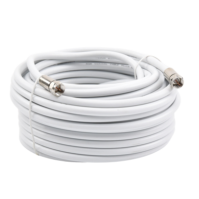 Jumper Coaxial con Cable Tipo RG-6 en Color Blanco de 15.24 Metros de Longitud y Conectores F Macho en Ambos Extremos. 75 Ohm de Impedancia.
