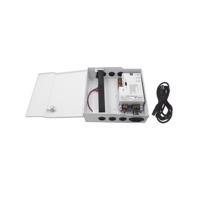 Fuente de Alimentación / 1 Salida 11-15 Vcc /  5 A / Temporizador Integrado / Con Capacidad de Batería de Respaldo / Requiere Batería / Aplicaciones en sistemas de control de Acceso