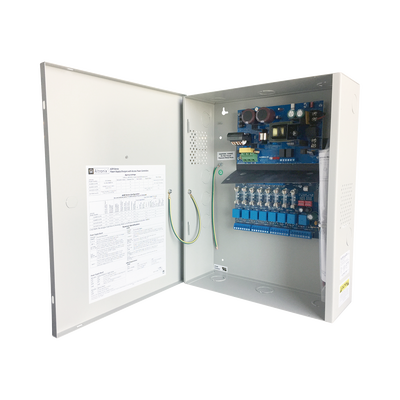 Fuente de poder ALTRONIX de 12/24 Vcc @ 6 Amper, con capacidad de batería de respaldo, requiere batería, 8 salidas, con voltaje de entrada de 115 Vca