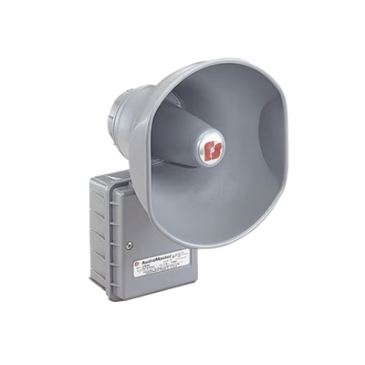 AudioMaster® Altavoz de bocina reentrante para megafonía y anunciamiento público, 15 W de Potencia, Listado contra incendios UL, Color Gris