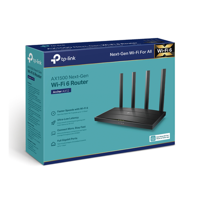 Router WiFi 6 AX 1500Mbps / MU-MIMO 2X2 y OFDMA / 1 Puerto WAN 10/100/1000 Mbps / 3 Puertos LAN 10/100/1000 Mbps / 4 Antenas / Conexión Inalámbrica OneMesh