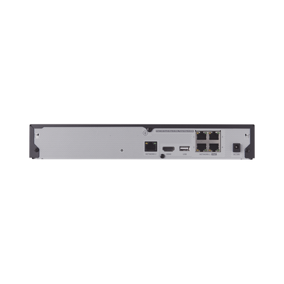 NVR 4 canales grabacion hasta 8MP / H.265, H.264 / P2P Wisenet / 4 puertos PoE Plug and play / soporta 1 disco duro (no incluido).
