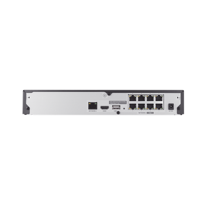 NVR 8 canales soporta hasta 8MP / H.265 / P2P Wisenet / 8 puertos PoE Plug and Play.