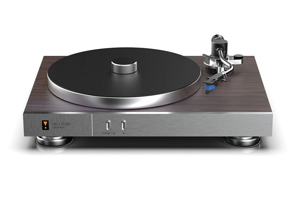JBL TT350 Classic de Tracción Directa | Tornamesa Hi-Fi con Brazo de Aluminio y Cápsula Audio-Technica | Diseño Retro en Madera de Nogal con Control de Velocidad Preciso | Sonido Analógico Premium para Coleccionistas de Vinilos y Audiófilos