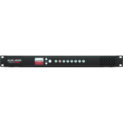 Procesador de matriz de audio Allen & Heath AHM-32 con 32x32 canales para gestión de sonido en instalaciones fijas y comerciales.