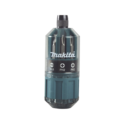 Desarmador Makita Con 18 Puntas intercambiables Tipo: Ph 2, Pz 1, Pz 2, Pz 3, SI 4, SI 5, SI 6.