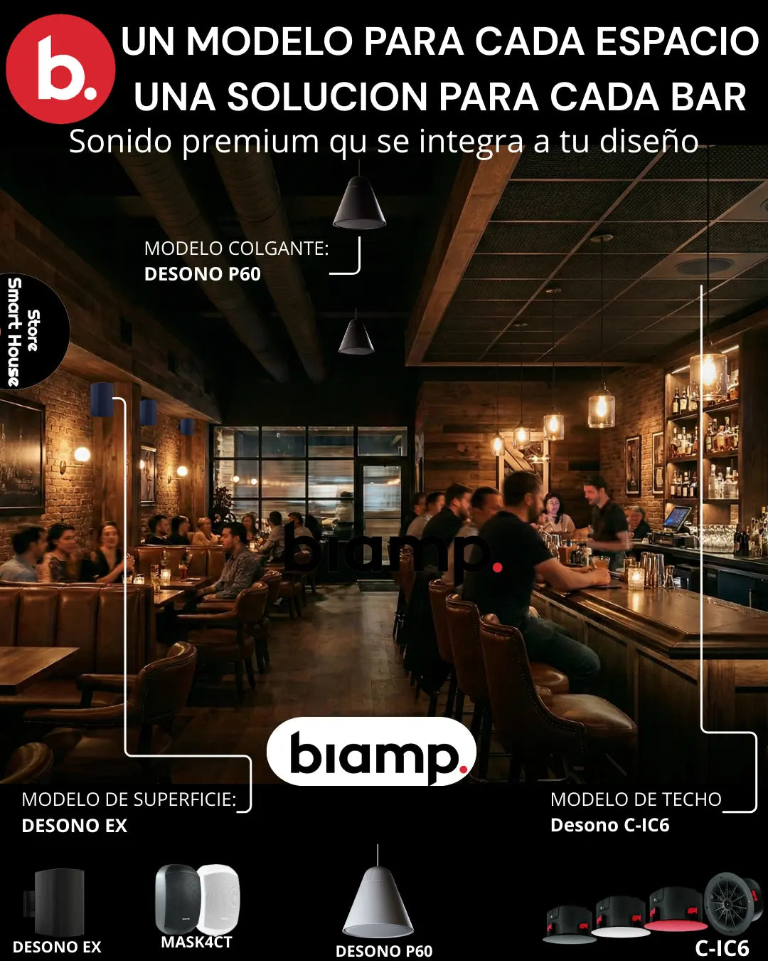 Audio premium Biamp para restaurantes y bares, una solución de sonido profesional para cada espacio