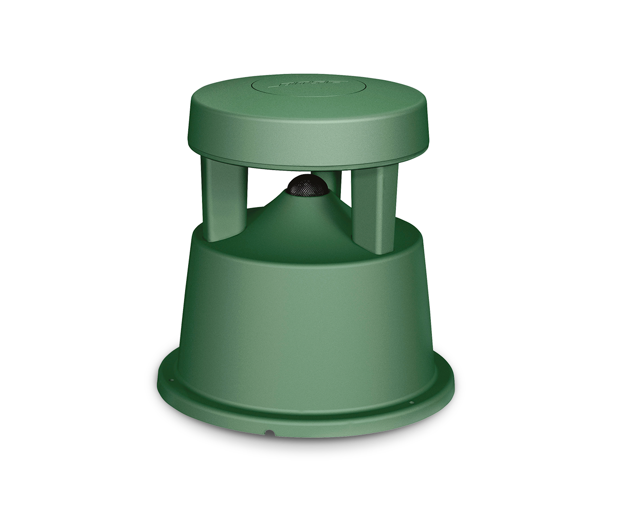 Altavoz Bose FreeSpace 360P II color verde para exteriores, diseño circular tipo hongo con dispersión de sonido de 360 grados y acabado resistente a la intemperie.