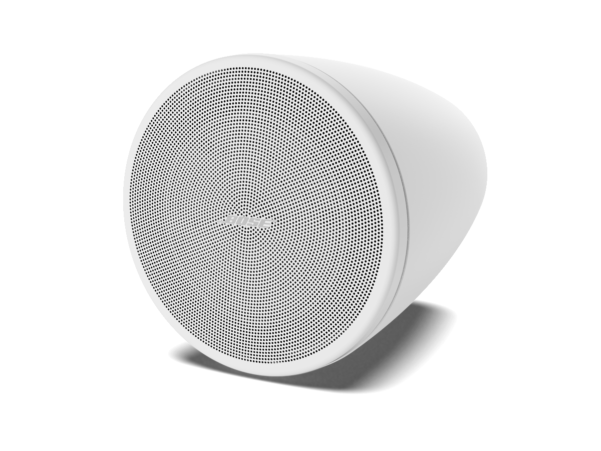 Altavoz colgante Bose DesignMax DM3P en color blanco, diseño elegante de tipo pendiente para techos altos con rejilla de perfil bajo.