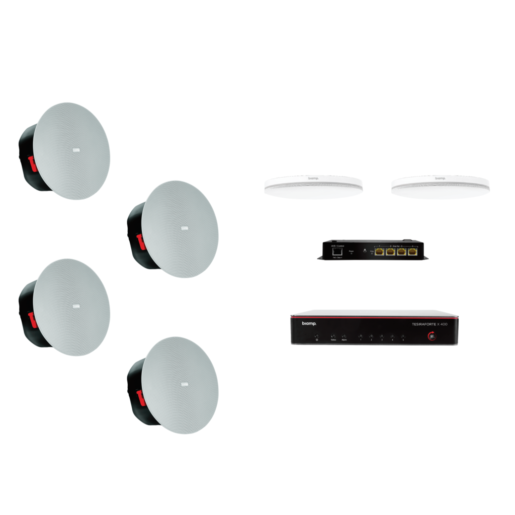 BIAMP MRB-L-X400-C-CIC6 Sistema de Conferencia con Procesador TesiraFORTÉ X 400 y Altavoces  CIC6 | Solución Certificada para Microsoft Teams y Google Meet | Audio Profesional para Salas de Juntas Medianas y Grandes con Micrófono Parlé Beamtracking
