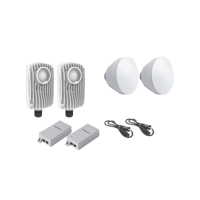 Kit de 2 radios C6X con 2 antenas de (16 dBi), rango de frecuencia extendida (5.1 a 6.4 GHz),  incluye inyector POE, cable de alimentación y 2 FLEXIMOUNT-XL para alineación, distancia de hasta 3 km