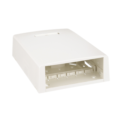 Caja de Montaje en Superficie, Con Accesorio para Resguardo de Fibra Óptica, Para 12 Módulos Mini-Com, Color Blanco Mate