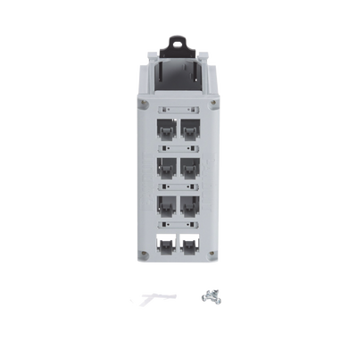 Panel de Parcheo Modular para Cobre, de Instalación en Riel DIN Estándar de 35mm, 8 Puertos Mini-Com, Color Gris