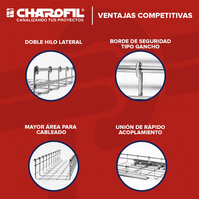 Charola Bimetálica Tipo Malla 54/50 mm, Ideal Para Utilizarse al Exterior o Zonas Húmedas, Hasta 43 Cables Cat6, Tramo de 3 Metros