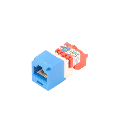 Conector Jack RJ45 Estilo T, Mini-Com, Categoría 5e, de 8 posiciones y 8 cables, Color Azul