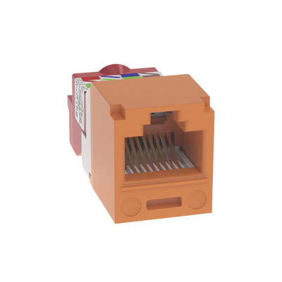 Conector Jack RJ45 Estilo T, Mini-Com, Categoría 5e, de 8 posiciones y 8 cables, Color Naranja
