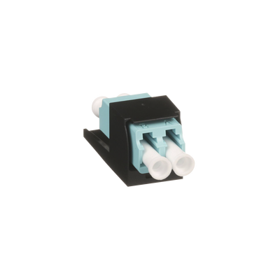 Módulo Acoplador LC Duplex, para Fibra Óptica Multimodo OM3/OM4, Tipo Mini-Com, Color Aqua