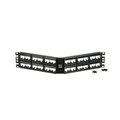 Panel de Parcheo Modular Mini-Com (Sin Conectores), Angulado, Sin Blindaje, Con Etiqueta y Cubierta, de 48 puertos, 2UR