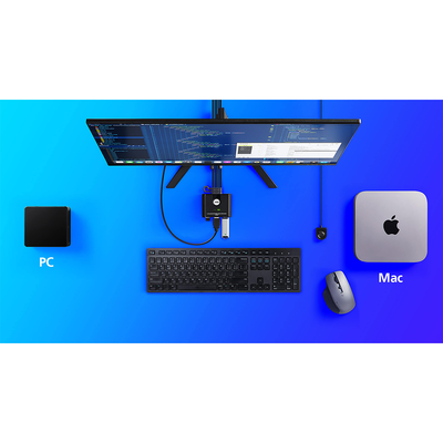 Switch KVM | USB FHD HDMI | de 2 puertos en formato cable | 1920x1080 @ 60Hz (FHD)| HDCP 1.4 | Conecta y controla 2 equipos con un solo monitor, teclado y mouse