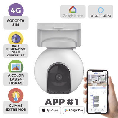 Camara de Batería Recargable  / 4G Multicarrier /  3 Megapixel / Compatible con Panel Solar CS-CMT-SOLARPANEL-E conector Tipo C / Seguimiento Inteligente / Visión Nocturna a Color / Detección humana  / Exterior Con Potección