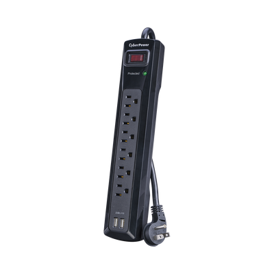 Multicontacto Con Supresor de Picos, Voltaje de Entrada 125 Vca NEMA 5-15P, Con 6 Salidas NEMA 5-15R, 2 Puertos de Carga USB, 1200 Joules