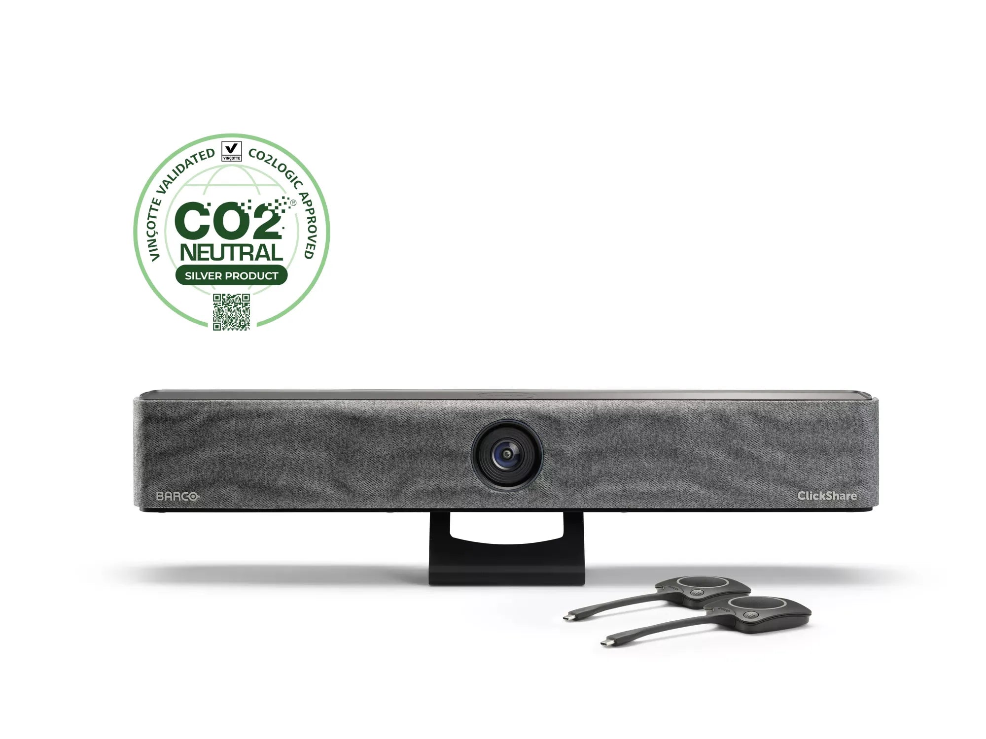 BARCO ClickShare Pro Bar Barra de vídeo para conferencias inalámbricas, Audio estéreo nítido y de alta calidad Cámara 4K avanzada impulsada por IA, con 2 botones