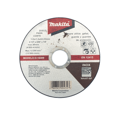 Disco de Corte de 7/8" de acero inoxidable, diámetro de 4-1/2"