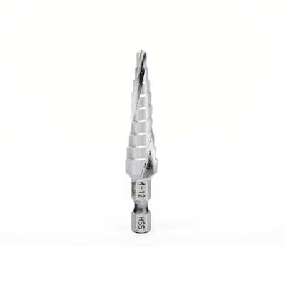 Broca escalonada espiral de hss 4-12 mm, zanco de 1/4" hexagonal, blister con una pieza.