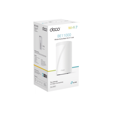 Router Inalámbrico MESH Interior para Hogar / Triple Banda Wi-Fi 7 BE9300 Mbps / 2 Puerto 2.5 Gigabit WAN/LAN / 4 Antenas Internas / Operación Multi-Link MLO / Administración Mediante la App Deco (iOS, Android) / HomeShield