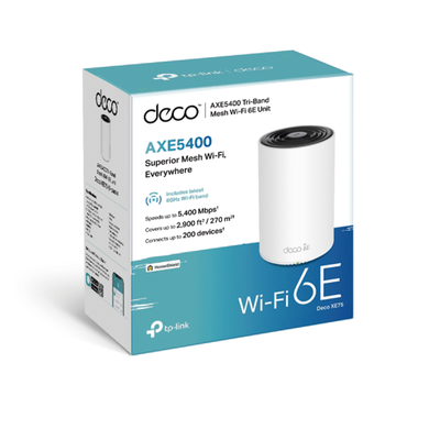Router Inalámbrico MESH Interior para Hogar / Doble Banda Wi-Fi 6E AX5400 Mbps / 3 Puerto Gigabit WAN/LAN / 4 Antenas Internas / Administración Mediante la App Deco (iOS, Android) / Protección HomeShield