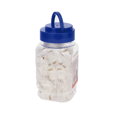 Bote con 100 Piezas de Plug Modular RJ45 / Cat 5e / Chapado en Oro a 30 Micras / Sin Blindaje / Facil Instalación / Uso Interior / Soporta Norma TIA-568B / Cumple con RoHS 2.0