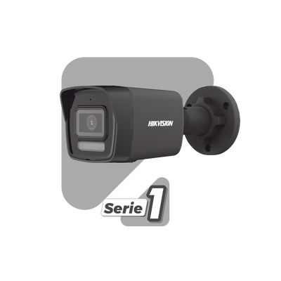 [Dual Light] Bala IP 4 Megapixel / Color Negro /  Lente 2.8 mm / 30 mts IR + 30 mts Luz Blanca / Micrófono Integrado / ACUSENSE Lite / Exterior IP67 / H.265 / PoE  / Micro SD